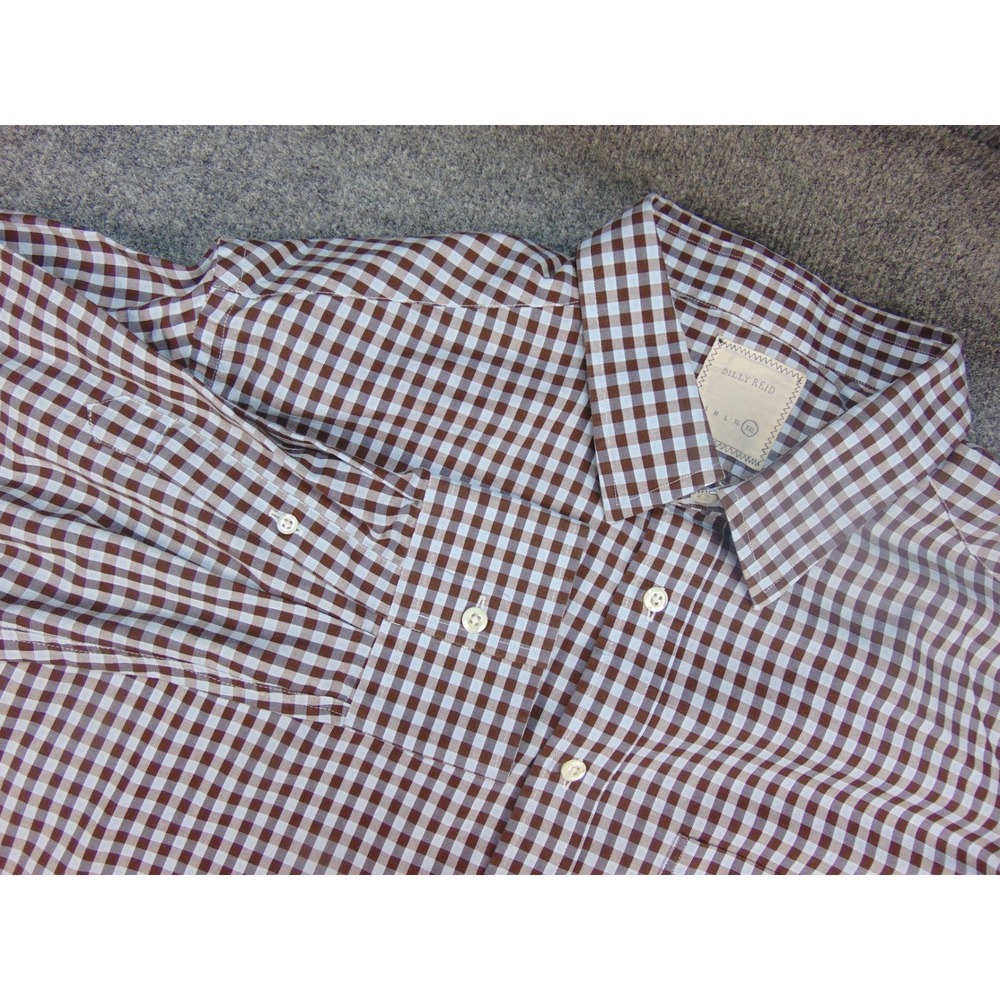 Billy Reid Shirt Mens XXL Button Down Brown Gingham Check Cotton Italy Preppy